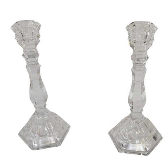 Tiffany & Co Crystal Hampton Candlestick Pair Clear Glass Holders Pair Set of 2 - Picture 1 of 5